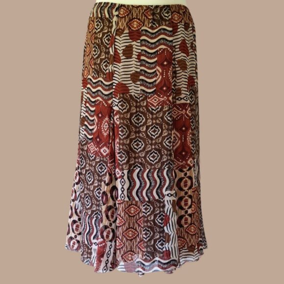 Ruby Road Elastic Waist Long Maxi Skirt Abstract Tribal Boho Earthtones Plus 16 - Picture 1 of 10